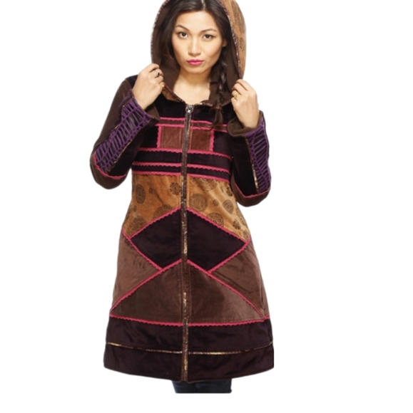 ❤New! Mongolian Boho Hippie Handmade Velvet Coat- Size XL - Picture 1 of 4